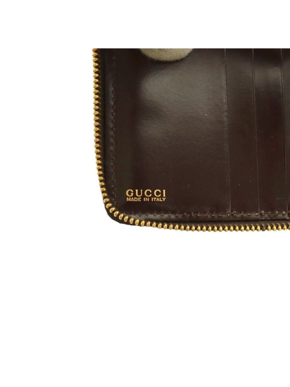 Gucci Bifold Wallet Compact Coin Purse Zip Around Bumpy Handle Leather Brown SS - Picture 7 of 9